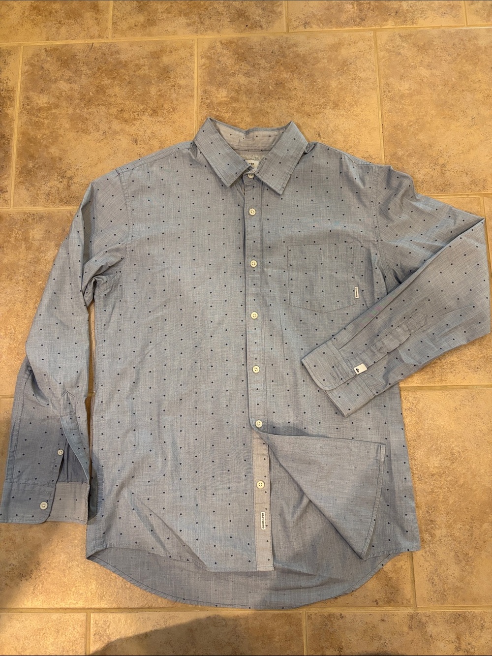 Quiksilver Mens Grey/Blue Long Sleeve Casual Button Down Shirt Modern Fit Medium